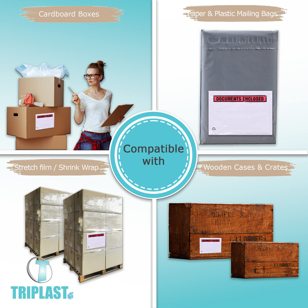 Triplast 200 x DL Printed Document Enclosed Wallet (230 x 110 mm) | Peel & Seal Clear Plastic Envelopes/Sleeves/Pockets/Wallets | Attach Invoices, Packing Lists & Delivery Notes to Parcels