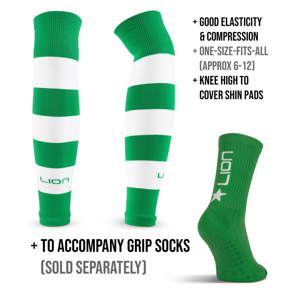LION SPORTSWEAR Football Sock Sleeves To Accompany Grip Socks - Fits Over Calf/Shin Pads - Variety Of Colors To Match Your Team Kit