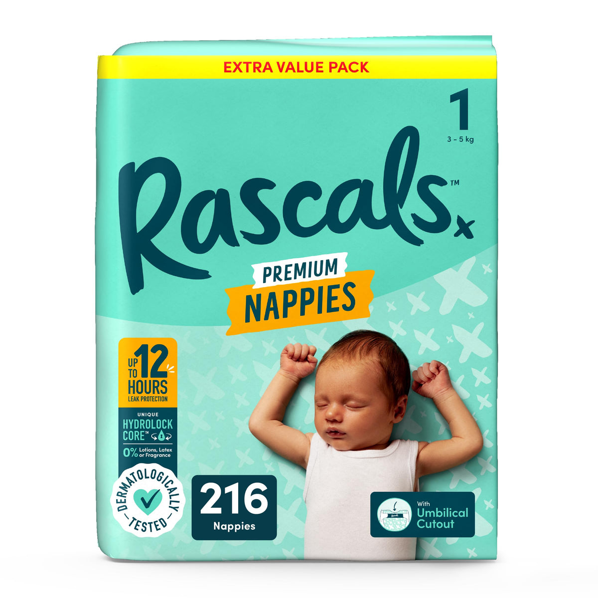Rascals Premium Nappies Size 3, 296 Count, Feather-Soft
