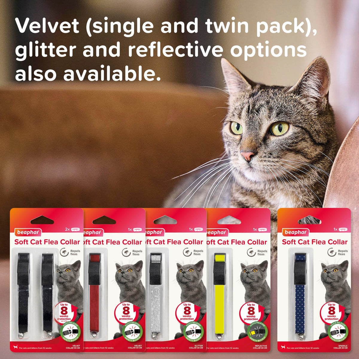 Beaphar – Soft Flea Collar for Cats – Repels Fleas For up to 8 Weeks – Adjustable Fit With Quick Release Safety Buckle – Reflective Finish for More Visibility at Night – 1 x Reflective Collar