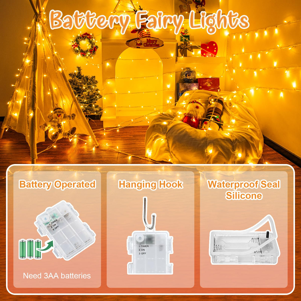 cshare Battery Fairy Lights, 2M 20 LED Fairy Lights Battery Operated with Timer, IP65 Waterproof String Lights for Jar Garden Camping Christmas Indoor Outdoor Decorations, Warm White