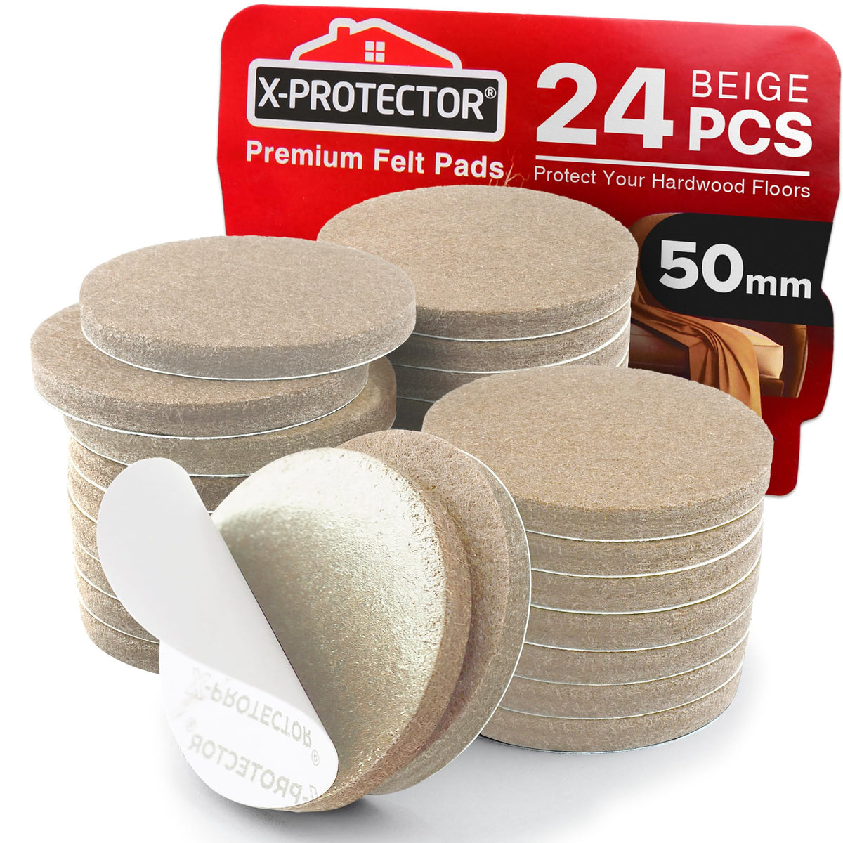 Chair Pads Floor Protectors X-PROTECTOR 48 PCS 25mm - Felt Furniture Pads