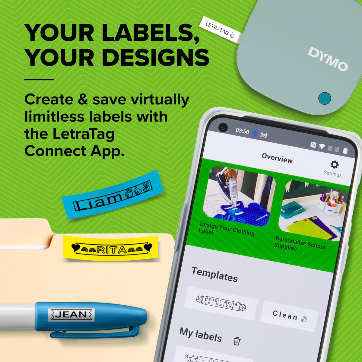 Dymo LetraTag 200B Bluetooth Label Maker | Compact Label Printer | Connects Through Bluetooth Wireless Technology to iOS and Android | Includes 1 White Paper Label Tape | Black