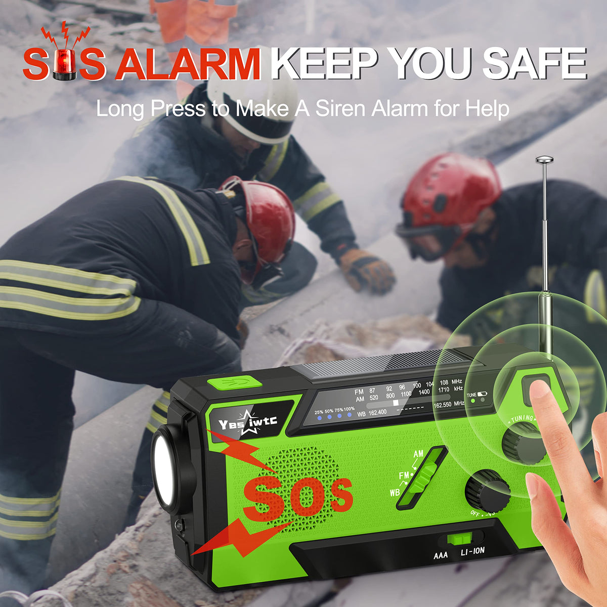 Wind Up Solar Radio, 7400mWh (2000mAh) Solar Powered Radio Emergency Hand Crank Radio with 3 Built-in Cables, Battery Operated, SOS Alarm & Flashlight, Emergency wind up torch for Hurricane, Emergency