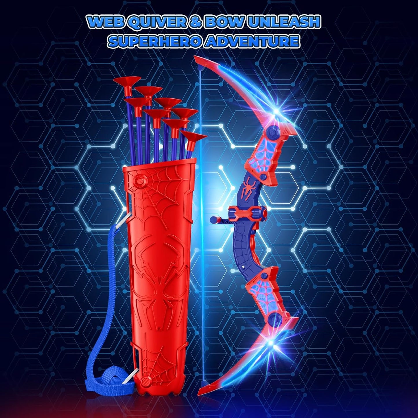 Toys for Age 3-12, Boys Toy Bow Arrow With Red & Blue LED Lights, Quiver & Web Target, Kids Toys Gifts for 3 4 5 6 7 8 10 Year Old Boys Kids Birthday Presents for 3 4 5 6 7 8 9 10 Year Olds Boys Girls