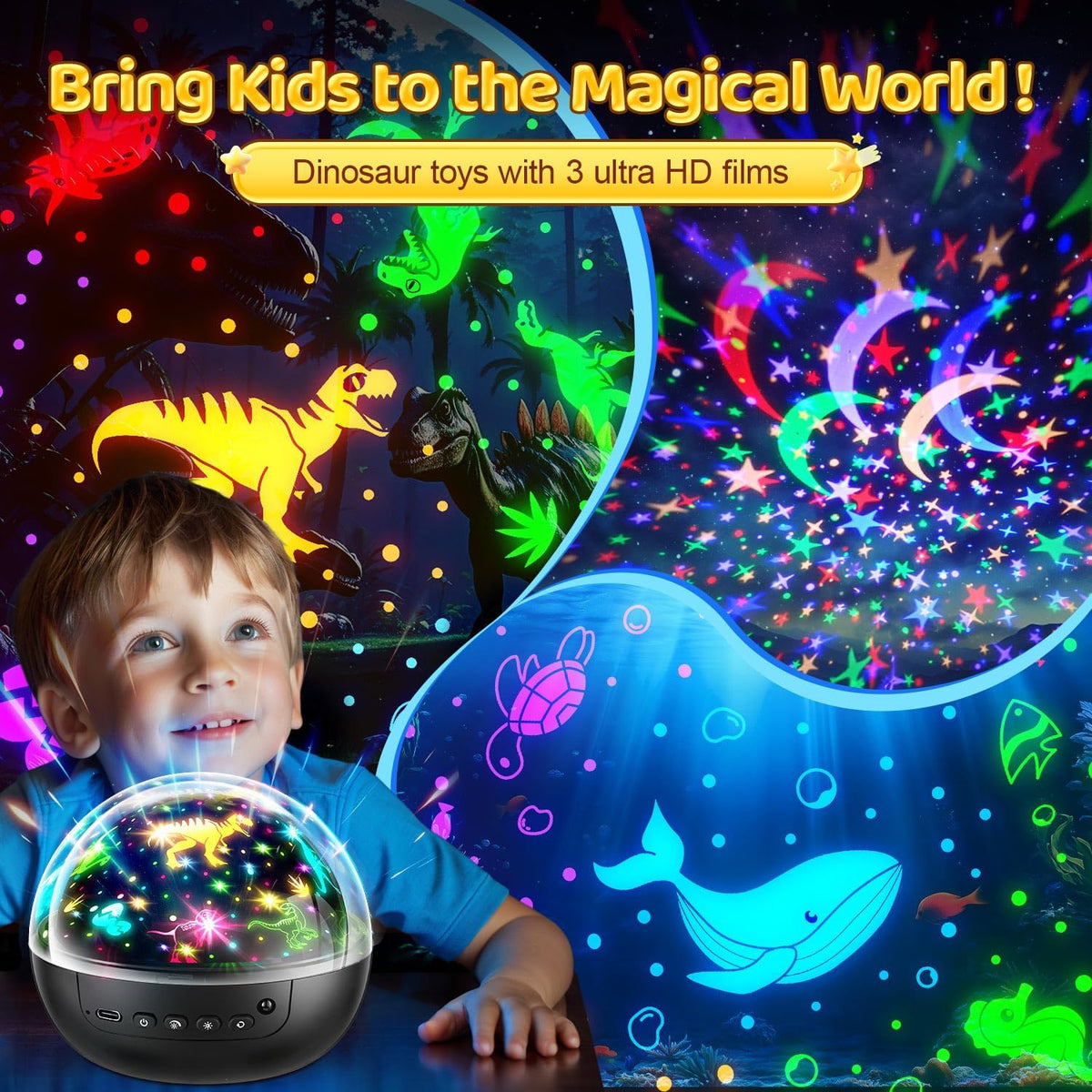 Dinosaur Toys for Boys,3HD Films Night Light Projector,31 Colors Boy Toys