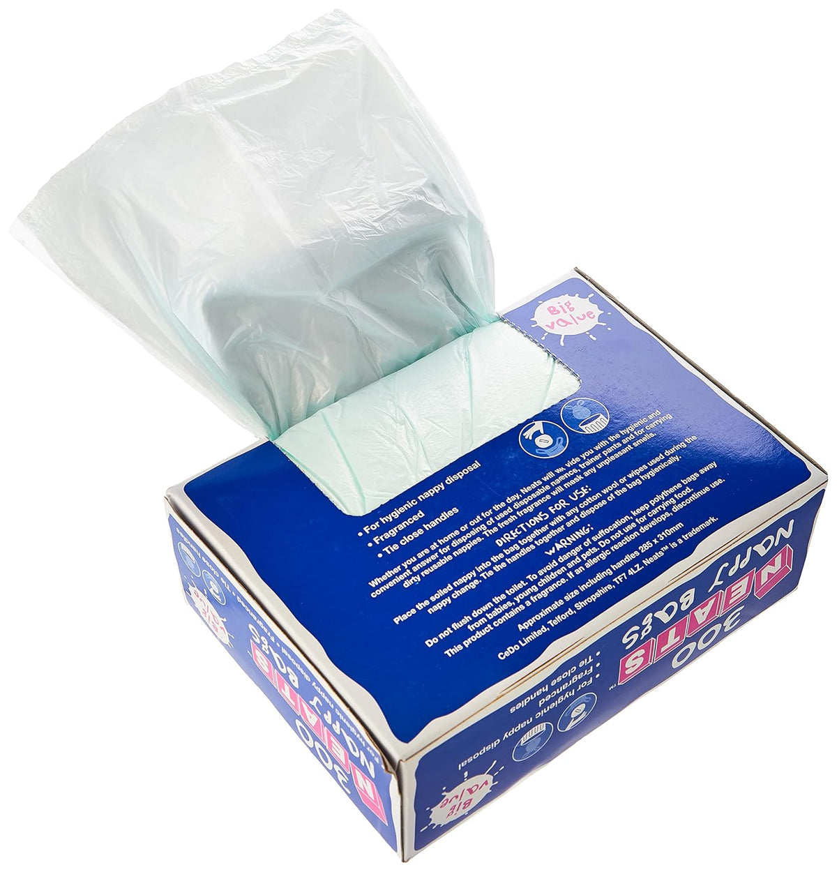 Neats - Nappy Bags, 300 Bulk Box, Tie Handle Disposable Sacks for Nappies, Wipes & Diapers, Fresh Fragrance