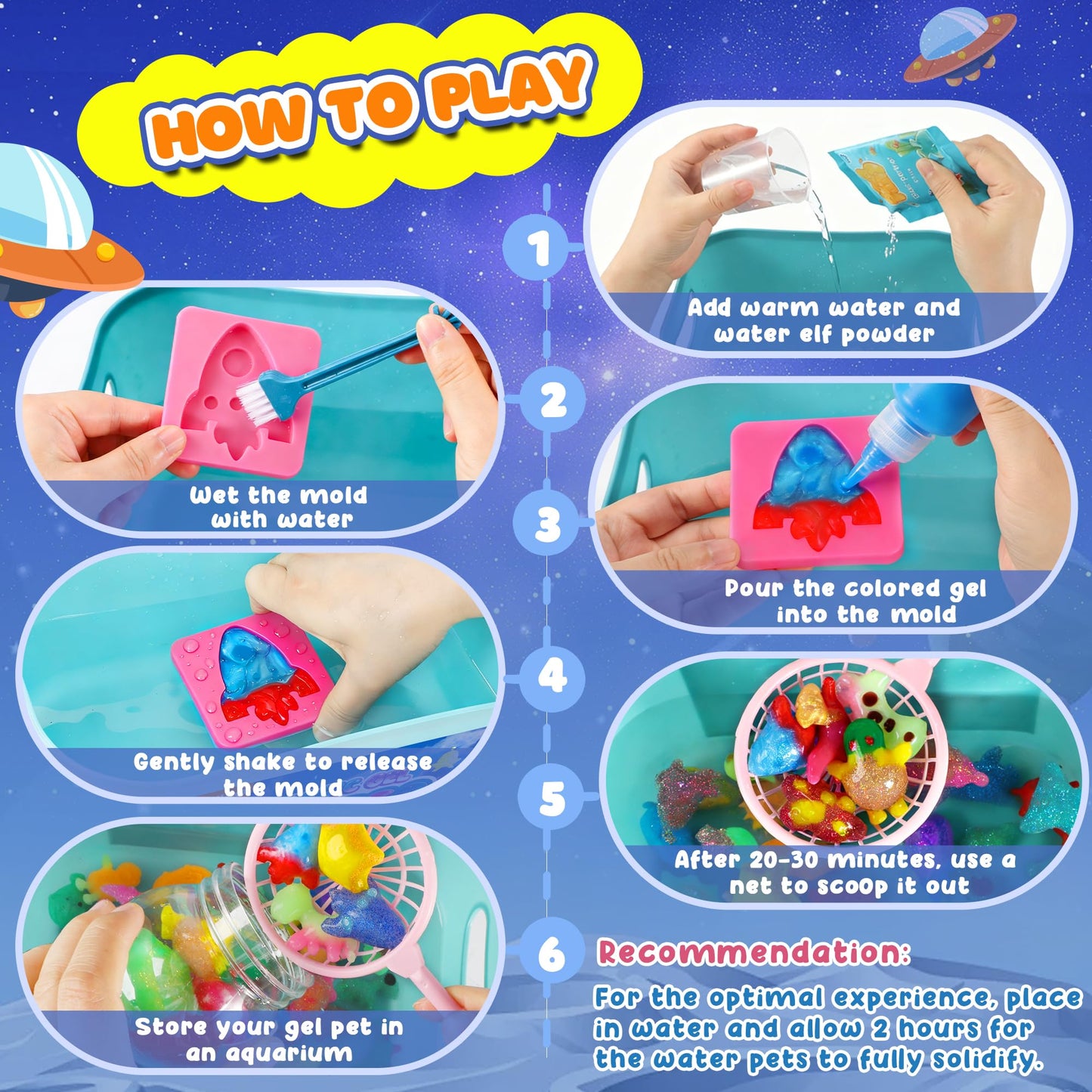 URMYWO Magic Water Elf Toy Kit, DIY 3D Magic Gel Pet Toy Set, 12 Gels & 10 Molds,Easter Gifts Craft & Art Kits for Kids 4 5 6 7 8 9 10 Years Old Mermaid Theme