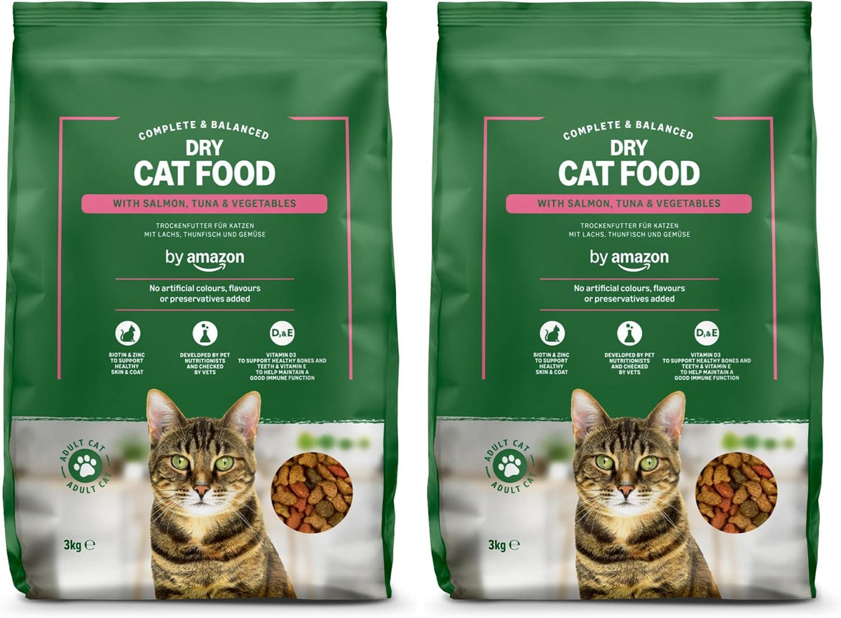 by Amazon - Complete Dry Cat Food with Salmon, Tuna and Vegetables, 2 pack of 3kg