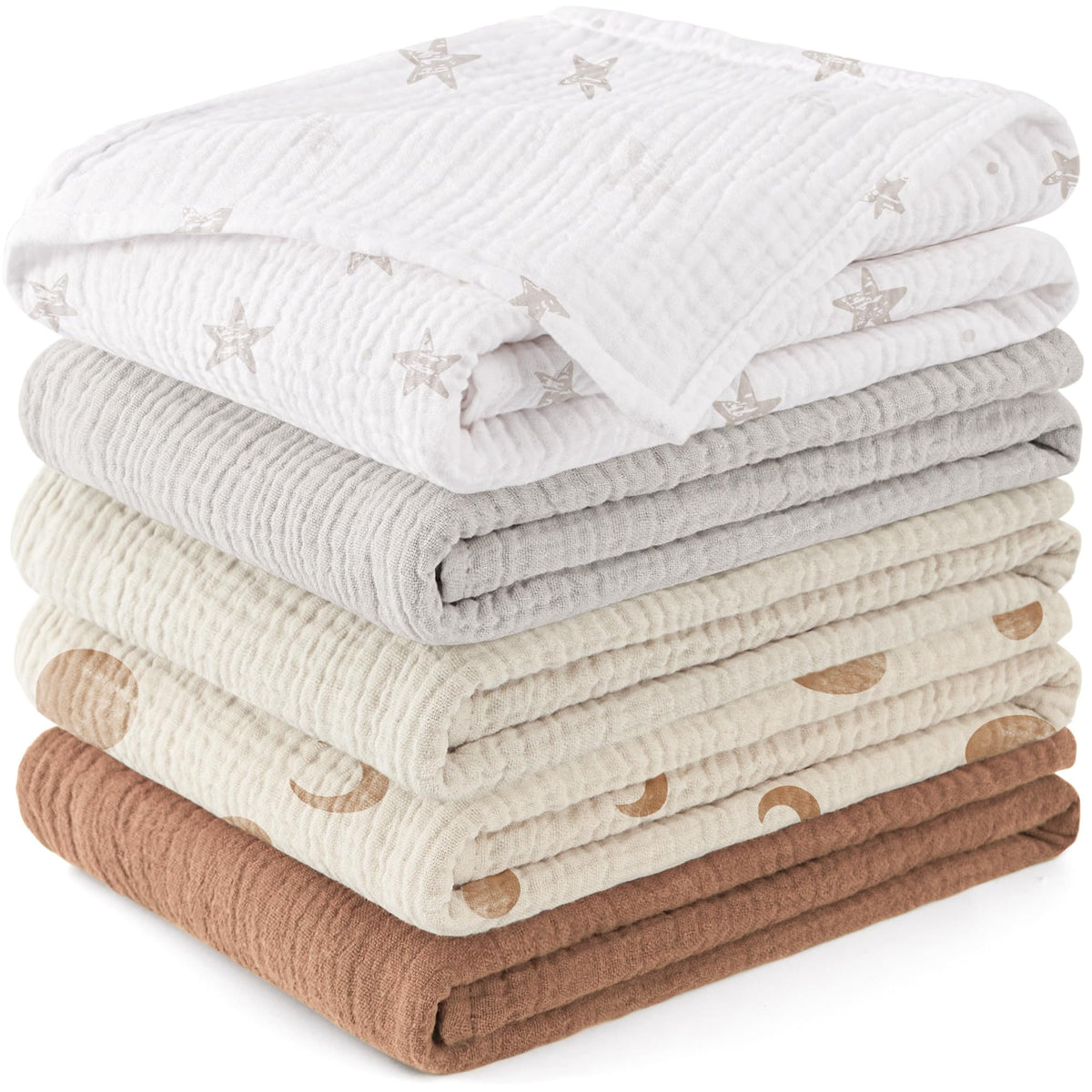 Susurration Muslin Cloths for Baby, 100% Cotton Baby Muslin Squares Cloths for Newborn Boy and Girl, Soft, Breathable and Extremely Absorbent Baby Muslin Burp Cloths, 60 x 60 cm, 5 Pack