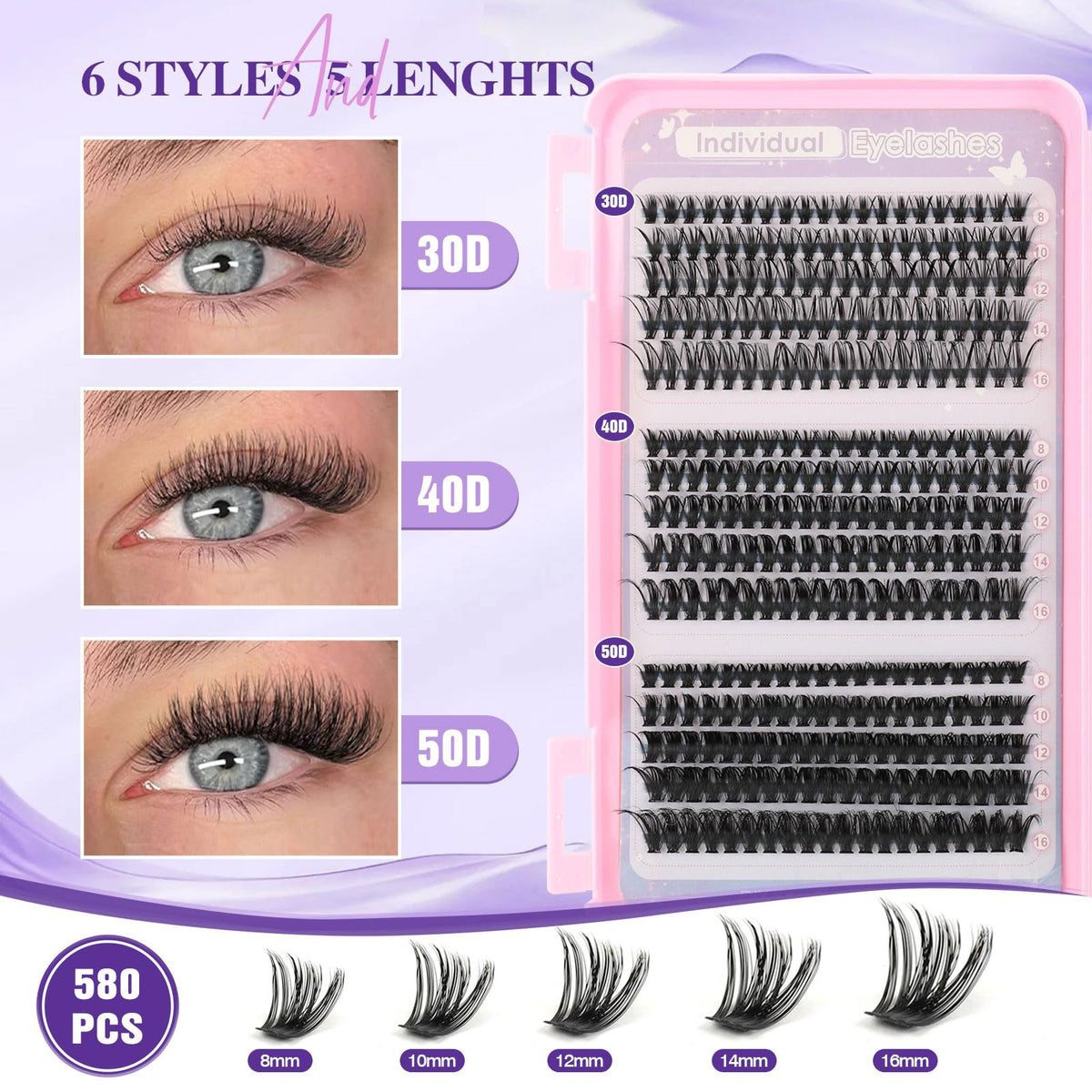 Sixstarhair Individual Eyelashes Kit Lash Clusters with Glue and Remover