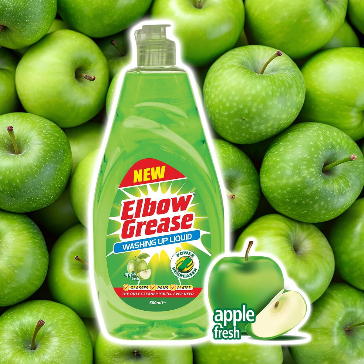 Elbow Grease Washing Up Liquid | Power Degreaser (Apple, 600ml)