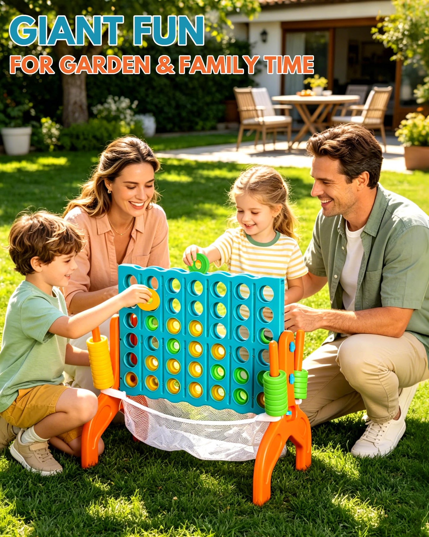 Large Four in a Row Strategy Game – Premium Quality Four in a Row Game for Kids Aged 3 and Up, Perfect for Indoor and Outdoor 4 in a Row Fun, Family Gatherings, and Parties