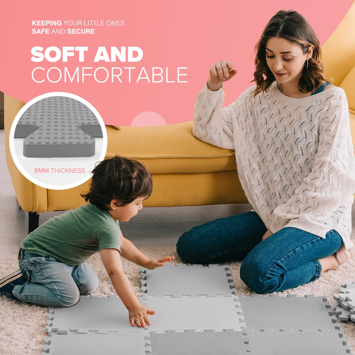 kidoola Foam Baby Play Mat (29x29cm) – Thick & Soft EVA Foam Interlocking Floor Tile Matting for Children – Large Multi Colour, Safe & Comfortable 7mm Thick Play Flooring (9pc)