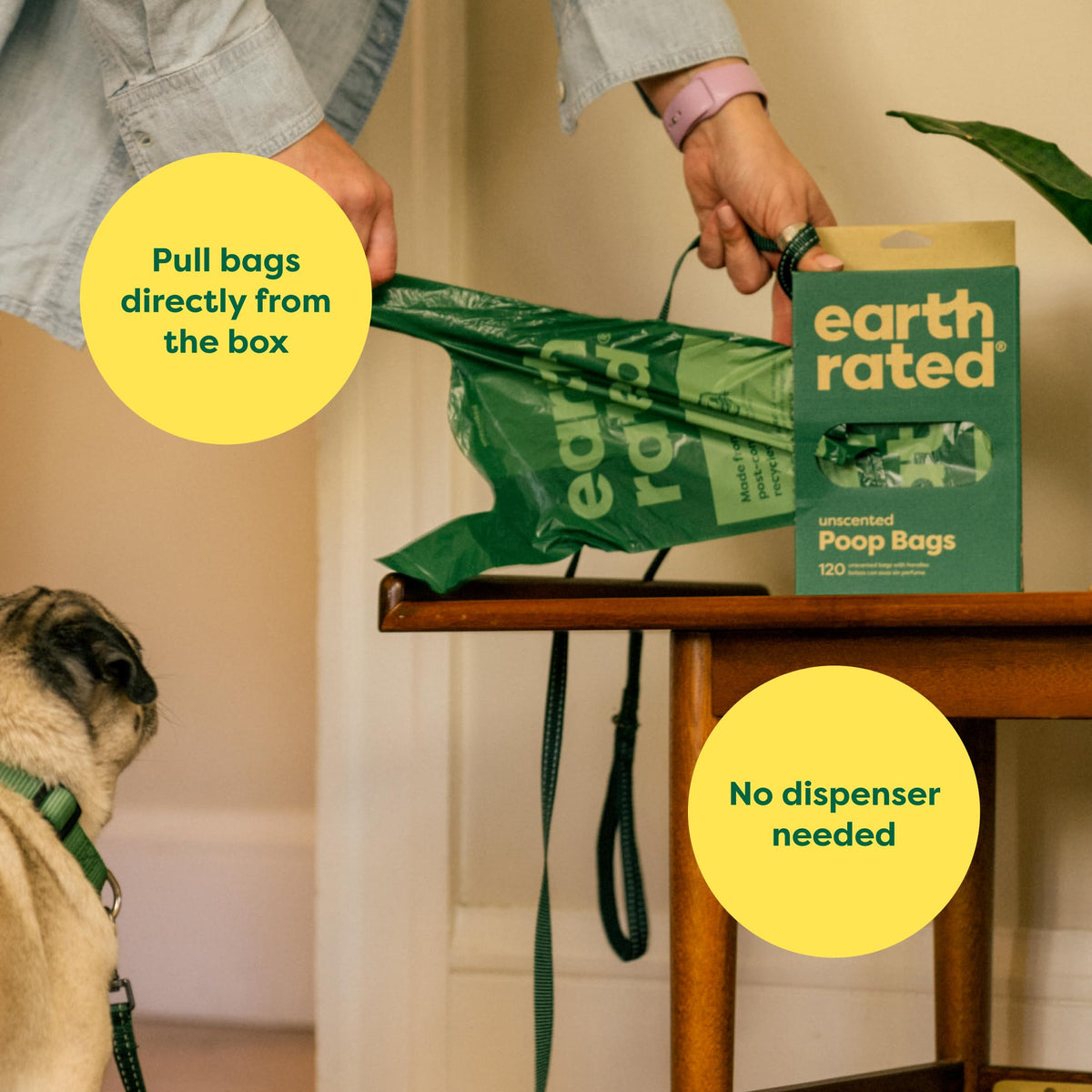 Earth Rated Dog Poo Bags with Handles, Easy Tie and Guaranteed Leakproof, Lavender Scented, 120 Bags