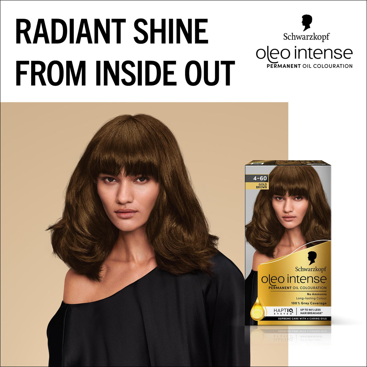 Schwarzkopf Oleo Intense Permanent Hair Colour 4-60 Gold Brown | Ammonia Free Oil Hair Dye | 100% Grey Coverage | Long-Lasting Rich Colour | With HaptIQ System & Caring Oil Mask (Pack of 2)