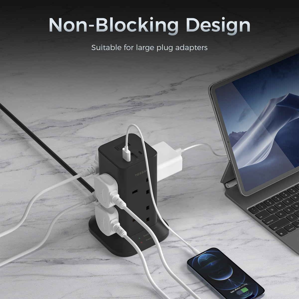 TESSAN Tower Extension Lead with USB C Slots