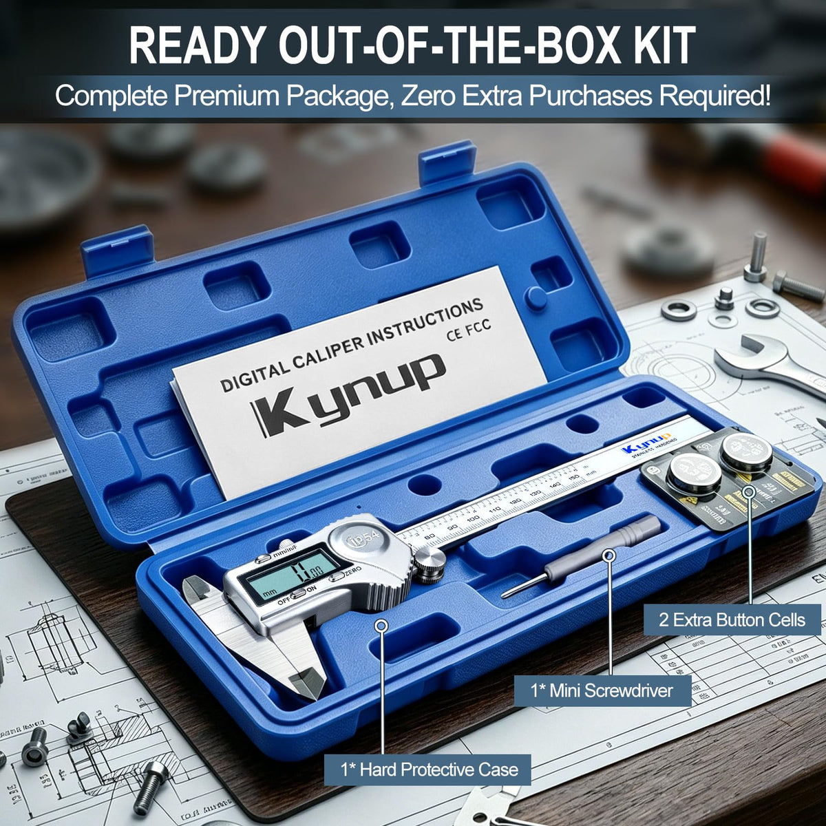 Kynup Digital Caliper 150mm, 6 inch Digital Vernier Caliper with LCD Screen