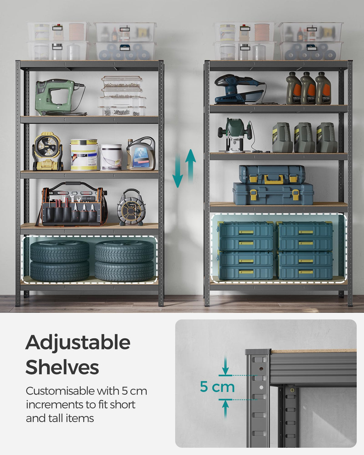 SONGMICS 5-Tier Heavy-Duty Shelving Units, Set of 2, Boltless Assembly