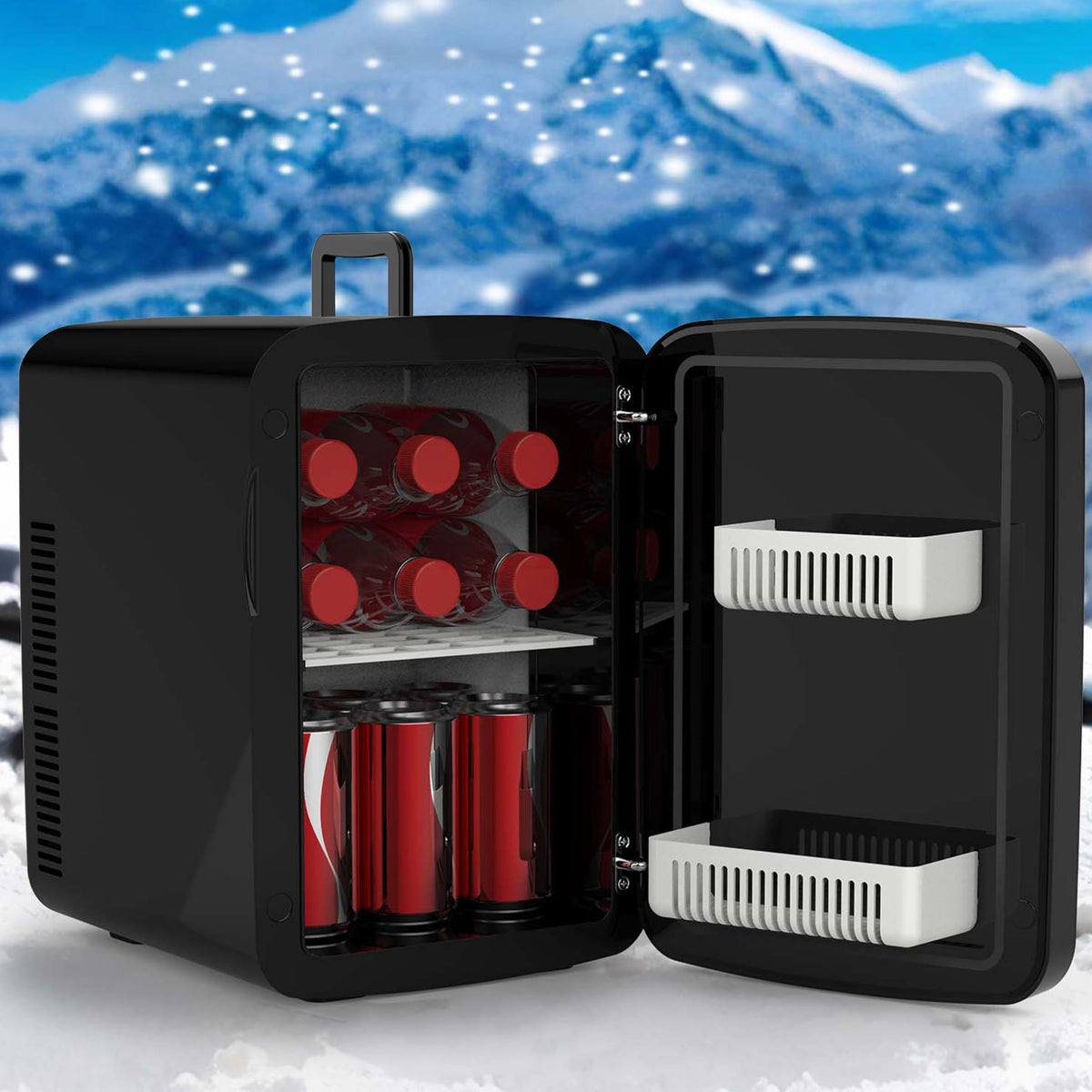 Crystals 4/10/15L Litre Mini Fridge, Table Top Small Fridge Cooler & Warmer for Car Bedrooms Desk Office, 12V DC - 220 AC, Mini Fridge for Bedrooms – Energy Efficient (Black, 4L Litre)