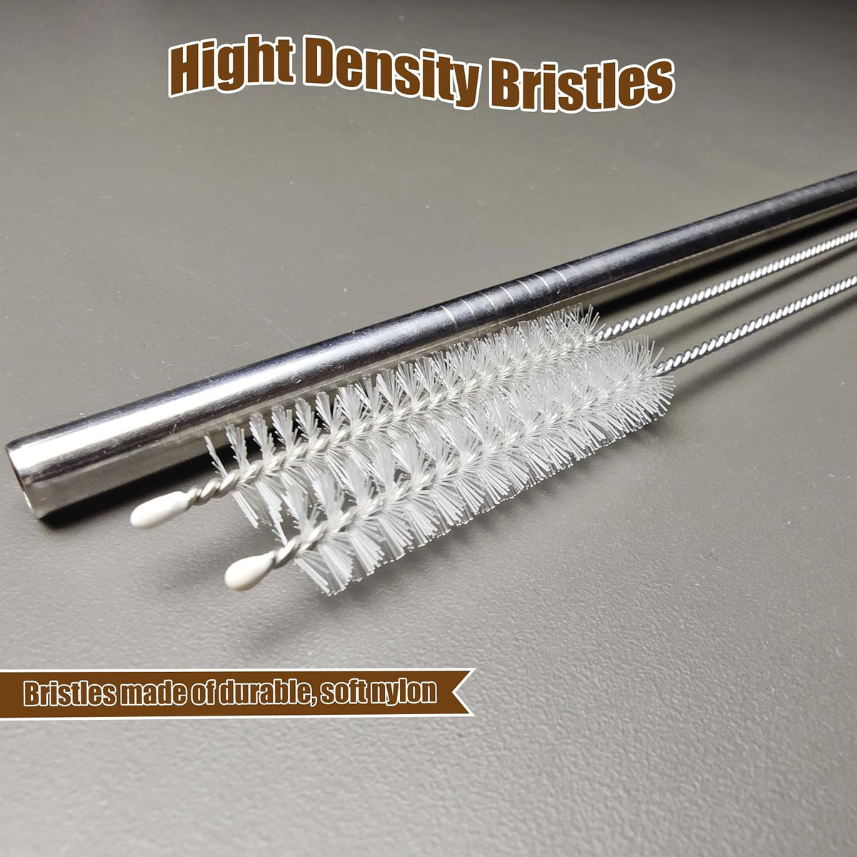 304 Stainless Steel Nylon Bristles Straw Cleaner Brush
