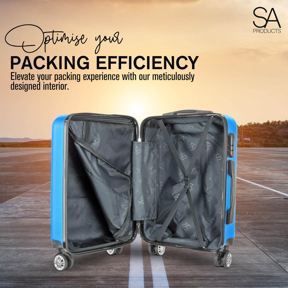 SA Products Cabin Suitcase - 34L Carry On Hard Shell Bag - 55x40x20 - Grey