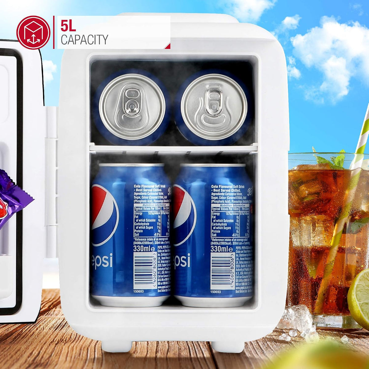 NETTA 5L Mini Fridge - Portable Small Fridge for Drinks, Snacks, Skincare - For Bedroom, Student Dormitory, Office With Cooling And Warming Function - AC/DC Portable – White