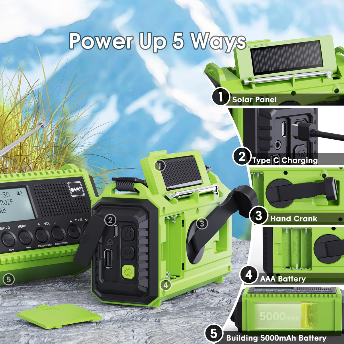 ROCAM Wind up Radio Solar, Battery, Torch, Portable DAB Radio