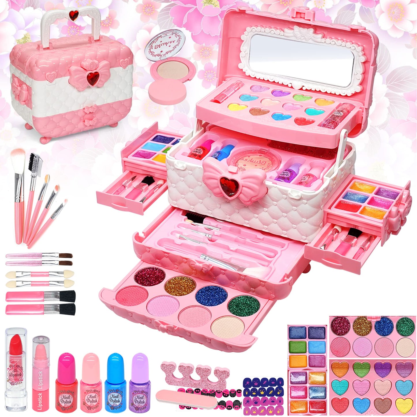 Kids Makeup Sets for Girls Toys - 74PCS Washable Makeup for Kids with Mirror, Real Dressing Table with Stand, Princess Play Makeup Kit Perfect for 3 4 5 6 7 8-12 Year Old Girls Birthday & Christmas