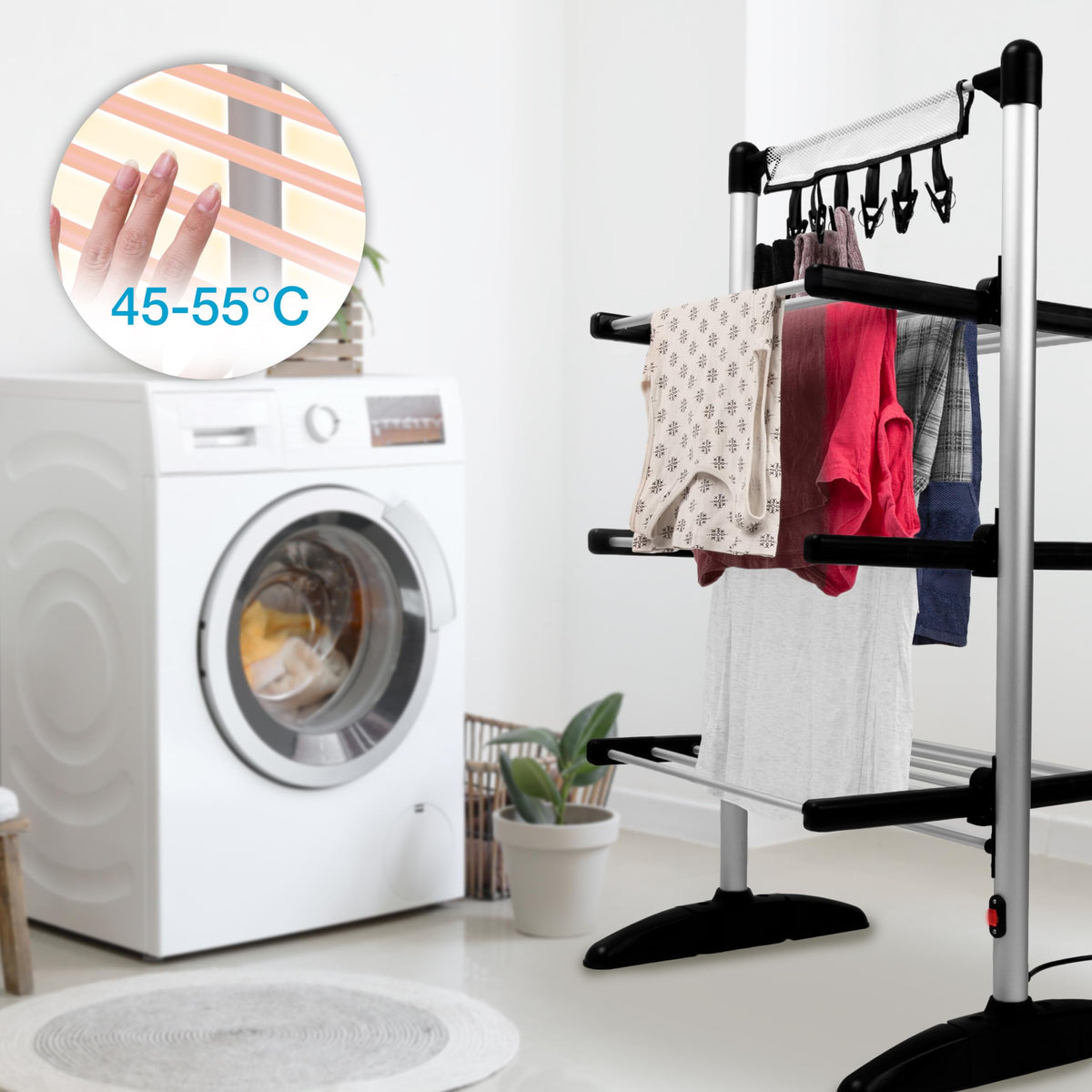 Duronic CA30 BK Electric Heated Clothes Airer, 300W 3 Tier, Foldable, Black