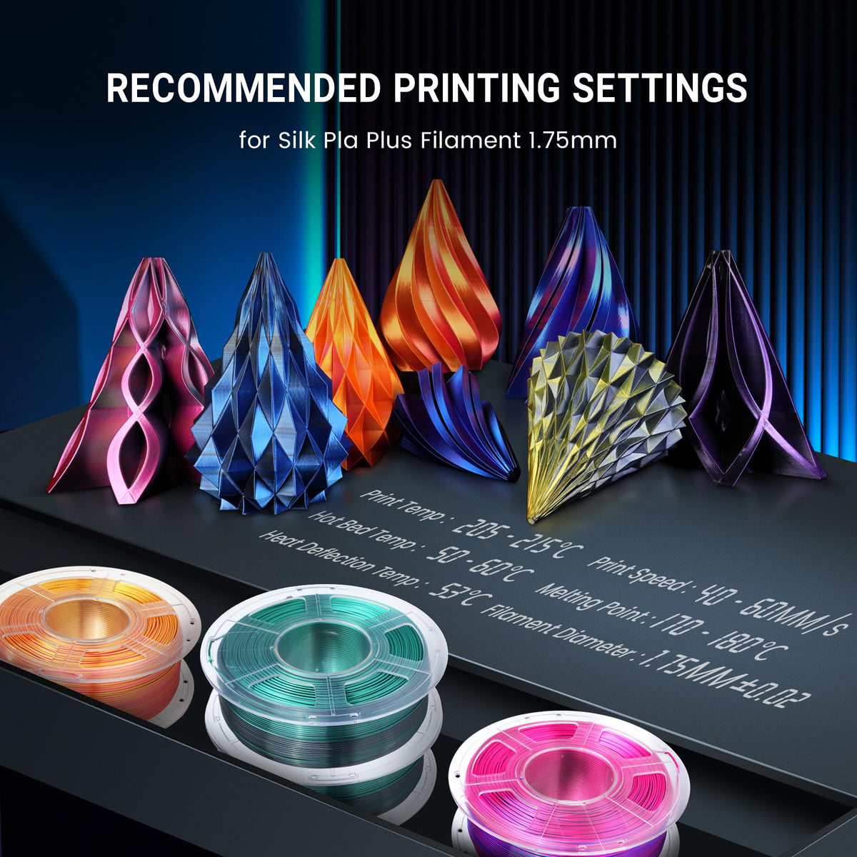 SUNLU Silk PLA+ Filament, Shiny Metallic Silk 3D Filament 1.75mm