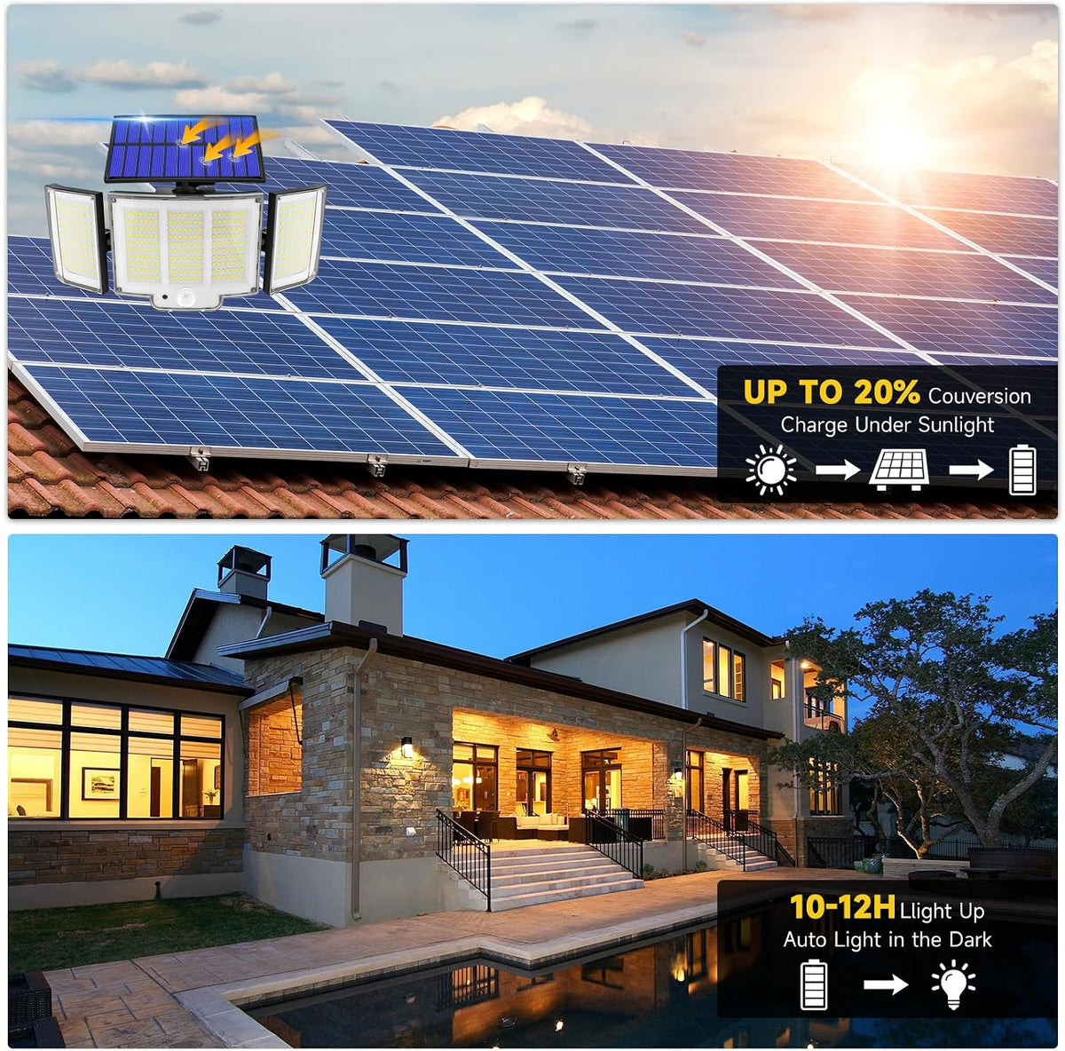 348LED Solar Lights Outdoor Garden 2000LM IP65 270° 3Modes Solar Security Lights Outdoor Motion Sensor Outdoor Wall Lights Wireless Solar Wall Lights Outdoor Motion Sensor Lights Outdoor（2 Pack）