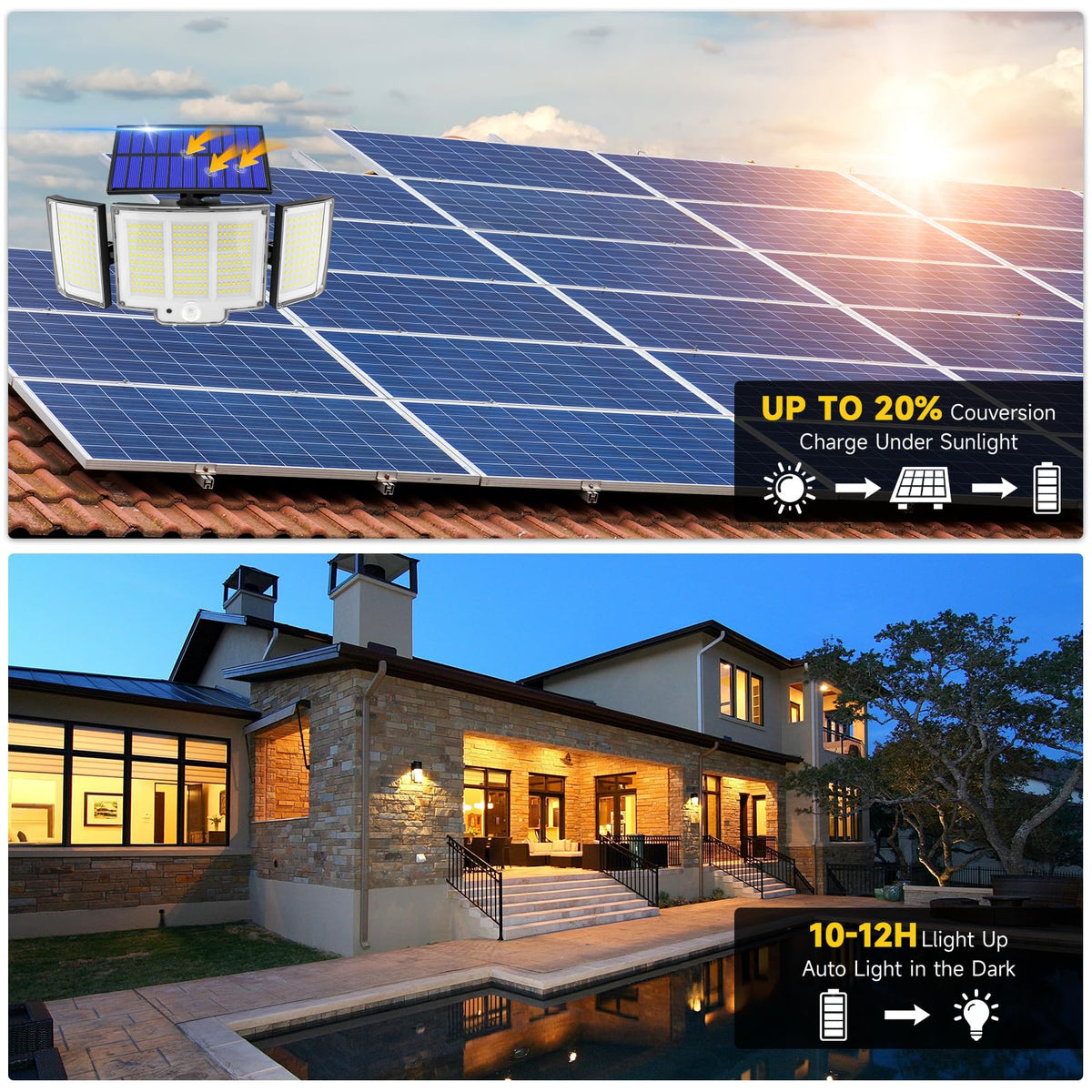 348LED Solar Lights Outdoor Garden 2000LM IP65 270° 3Modes Solar Security Lights Outdoor Motion Sensor Outdoor Wall Lights Wireless Solar Wall Lights Outdoor Motion Sensor Lights Outdoor（2 Pack）