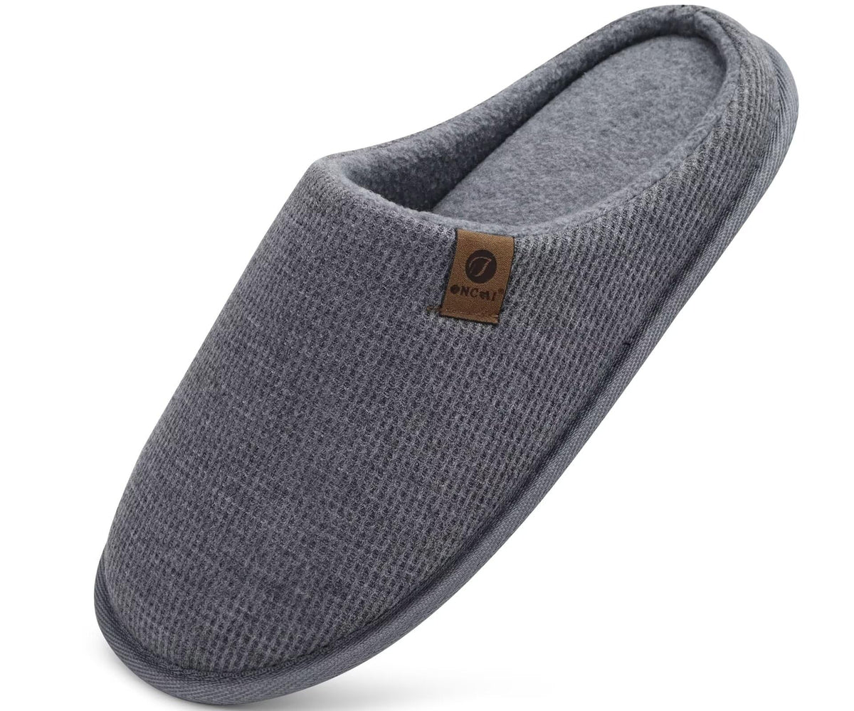 ONCAI Men's House Slippers，Cushion Memory Foam Shake Fleece and Man House Shoes with Faux Fur Lining and Indoor Outdoor Rubber Soles UK Size 6.5-14