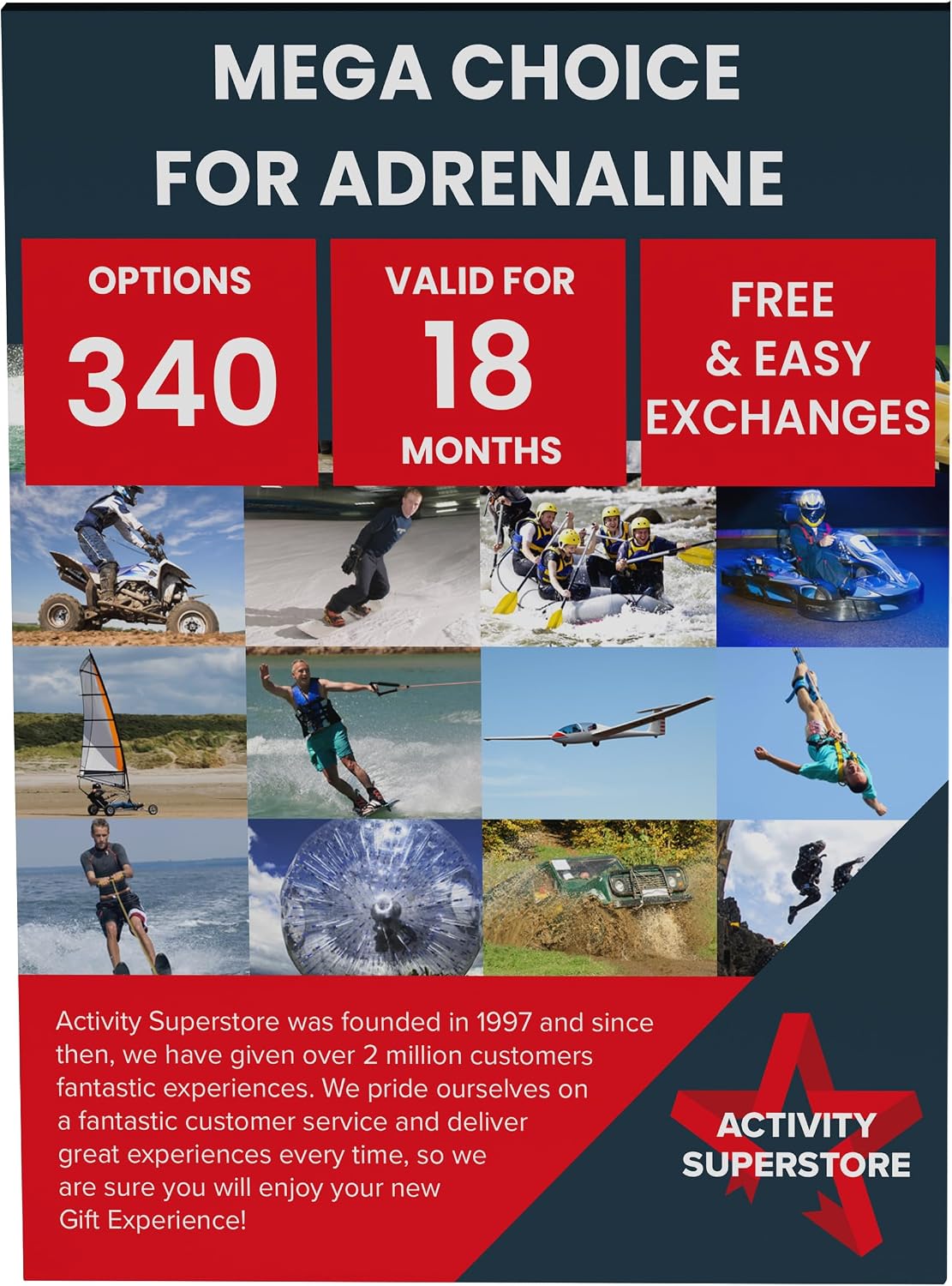 Activity Superstore Mega Choice for Adrenaline Gift Experience Voucher, Available at 340 UK Locations, Experience Days, Paintball, Driving, Couples Gifts