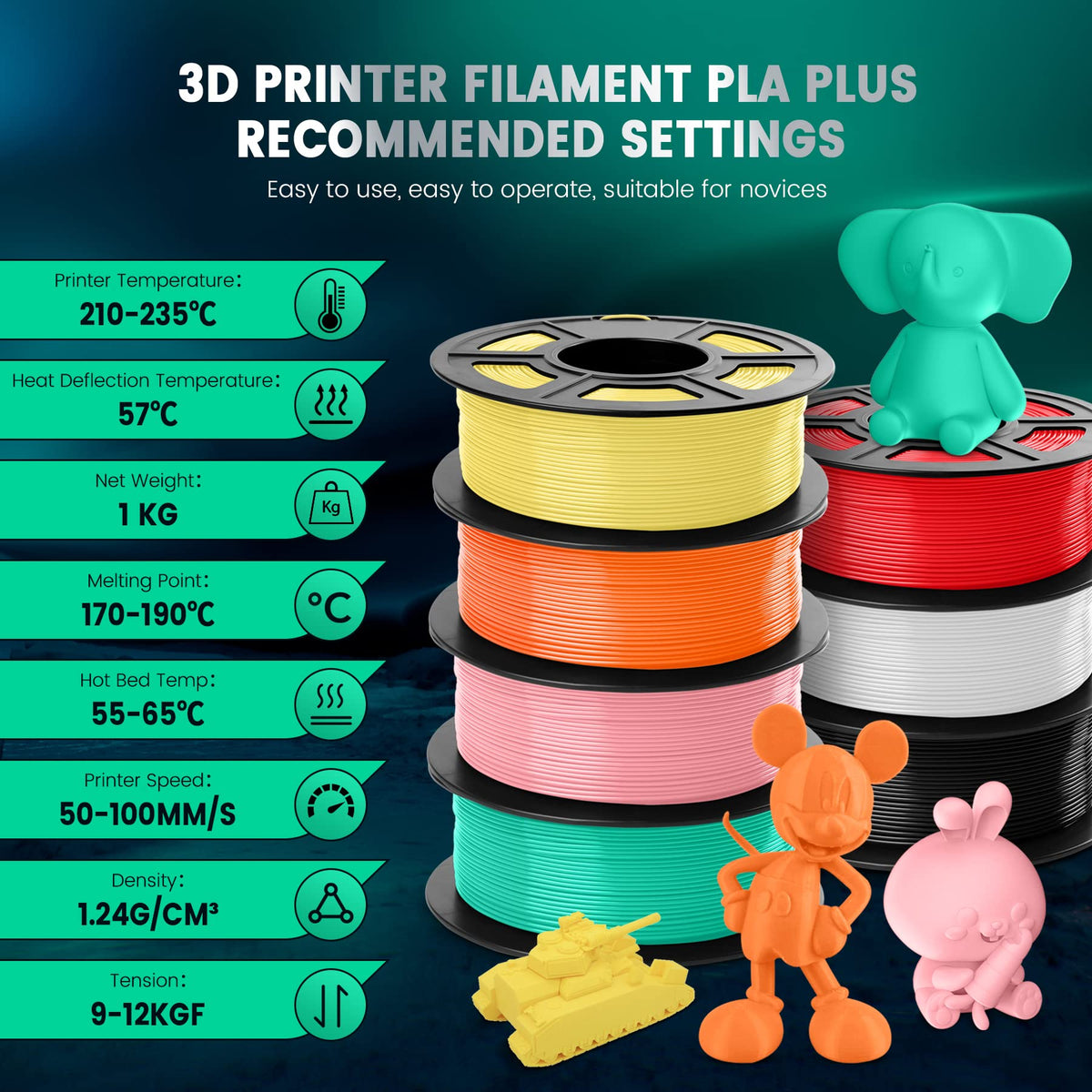 SUNLU Premium PLA+ Filament 1.75mm, Enhanced Durability and High Strength