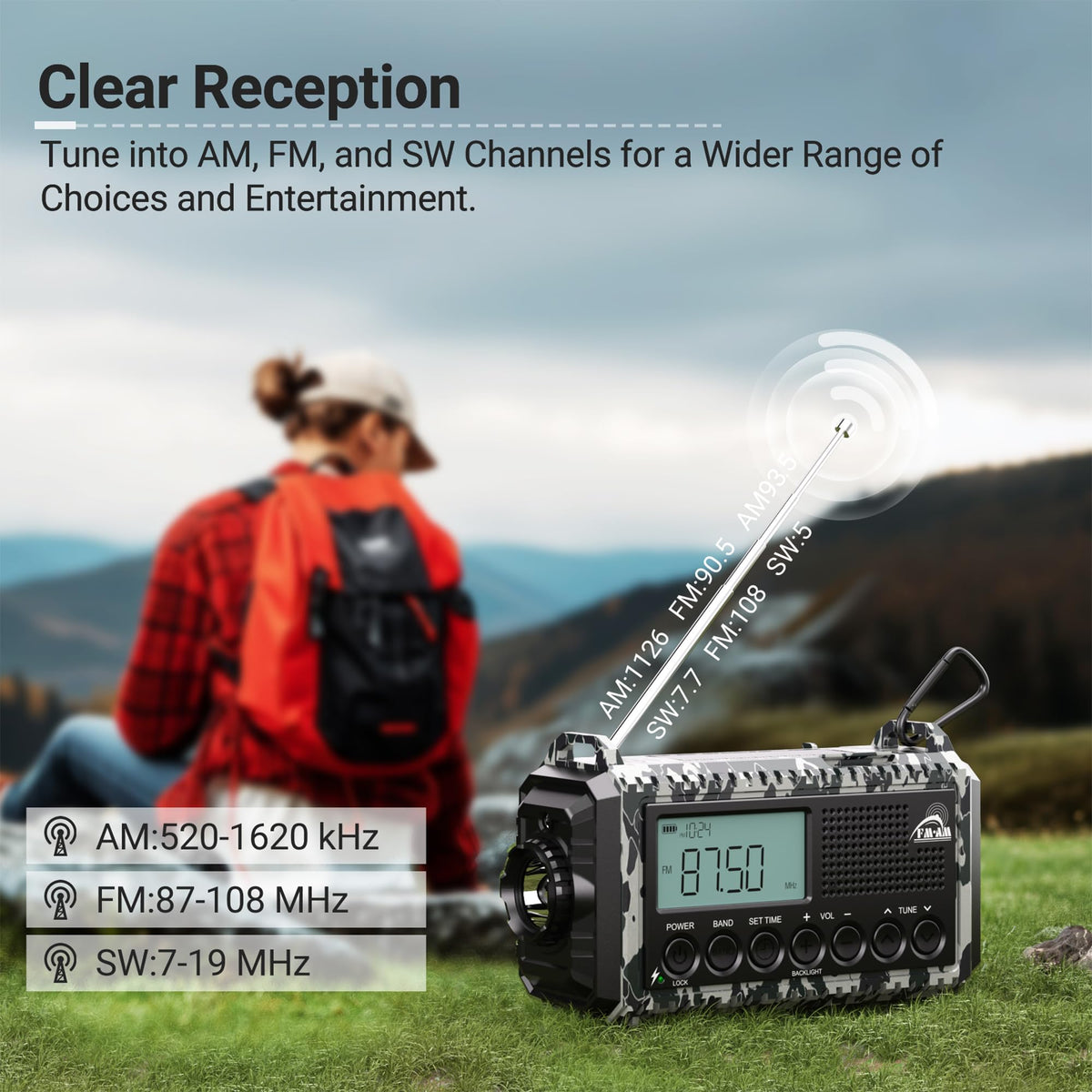 Mesqool Wind Up Radio Solar Powered, 5000mAh Emergency Hand Crank AM FM Radio with Flashlight, Reading Lamp, USB Phone Charger, SOS Alarm and Compass