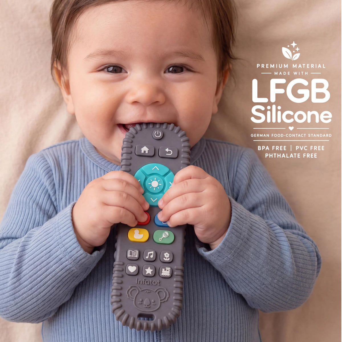 Infatot® Teething Toys for Baby Gifts – Chipmunk Silicone Mitten Teether, Soothing Glove for Infants, Baby Toys 0-6 Months, Soft Chewable Teether Toy to Prevent Finger Sucking, CM Blue.