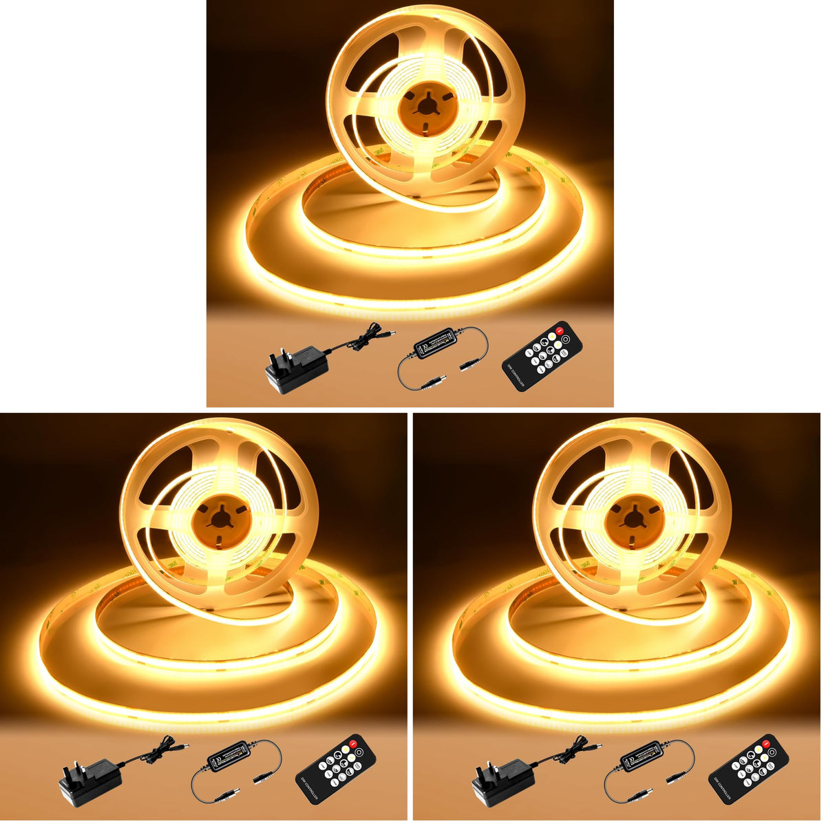 COB LED Strip 7.5m Warm White, 3000K, 24V, Remote Control, 8mm Wide