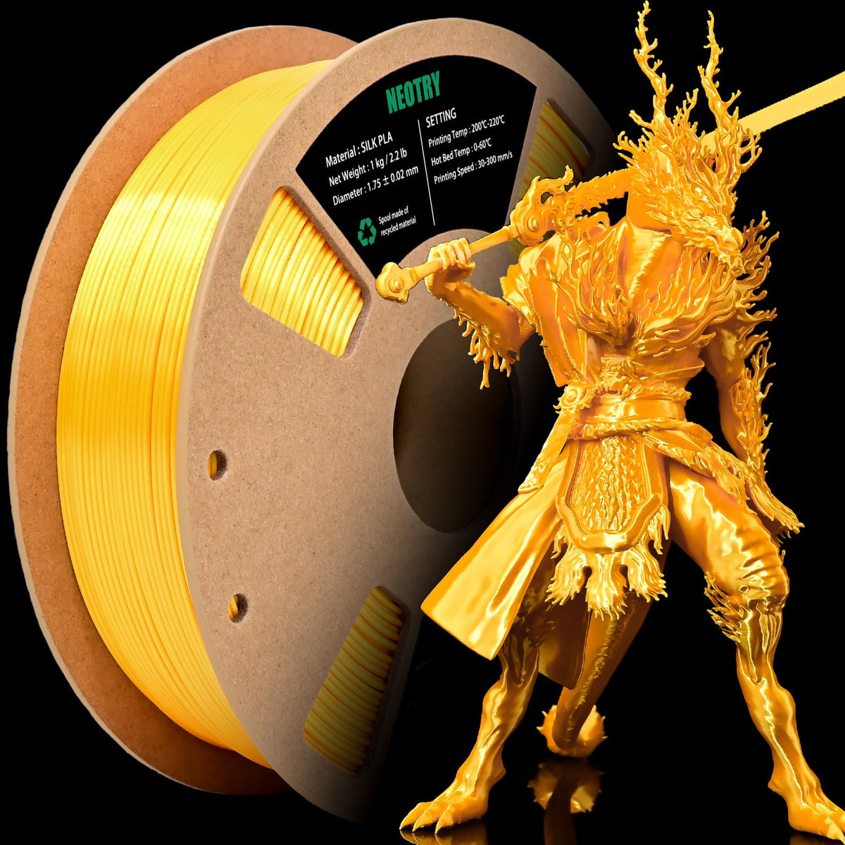 Silk Tri Colour PLA Filament 1.75mm 1kg, Multicolor 3D Printer Filament, Filament 3D Printing Materials for Most FDM 3D Printer, Silk PLA Red Yellow Blue, Rainbow PLA Filament 1.75mm ± 0.02