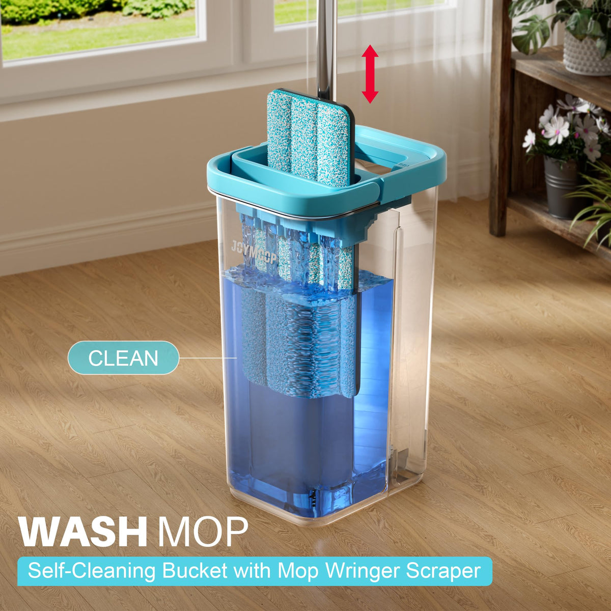 JOYMOOP Mop and Bucket with Wringer Set, Hands Free Flat Floor Mop and Bucket, with 3 Washable Microfiber Pads, Wet and Dry Use, Floor Cleaning System