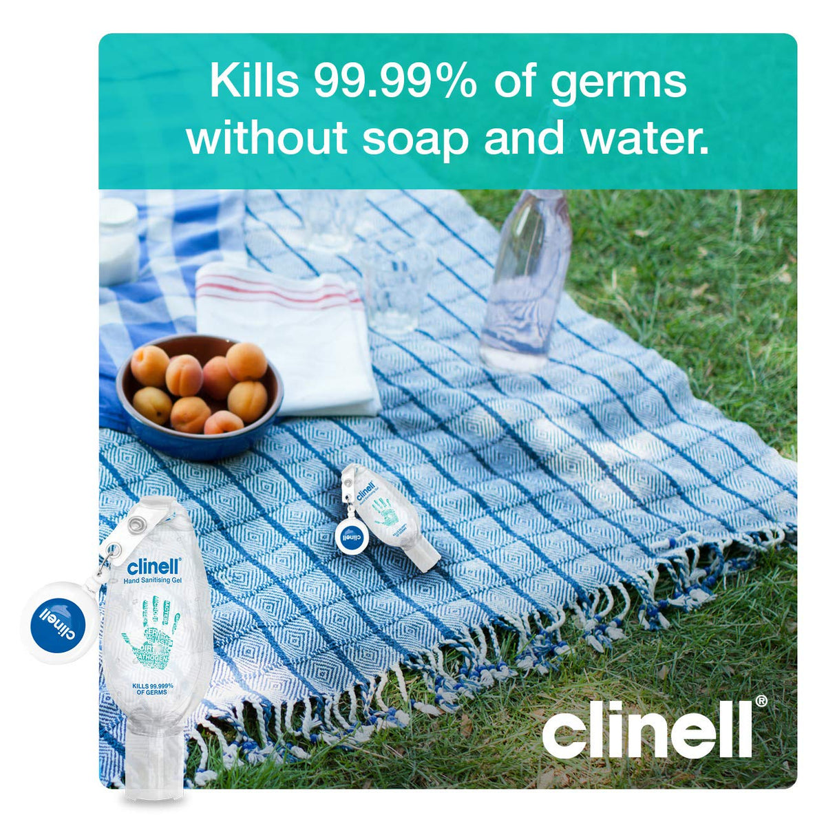 Clinell Hand Sanitiser Gel with Retractable Clip - 50 ml - Dermatologically Tested, Kills 99.99% of Germs, Moisturising, Quick Action, Kind to Skin, No Stickiness