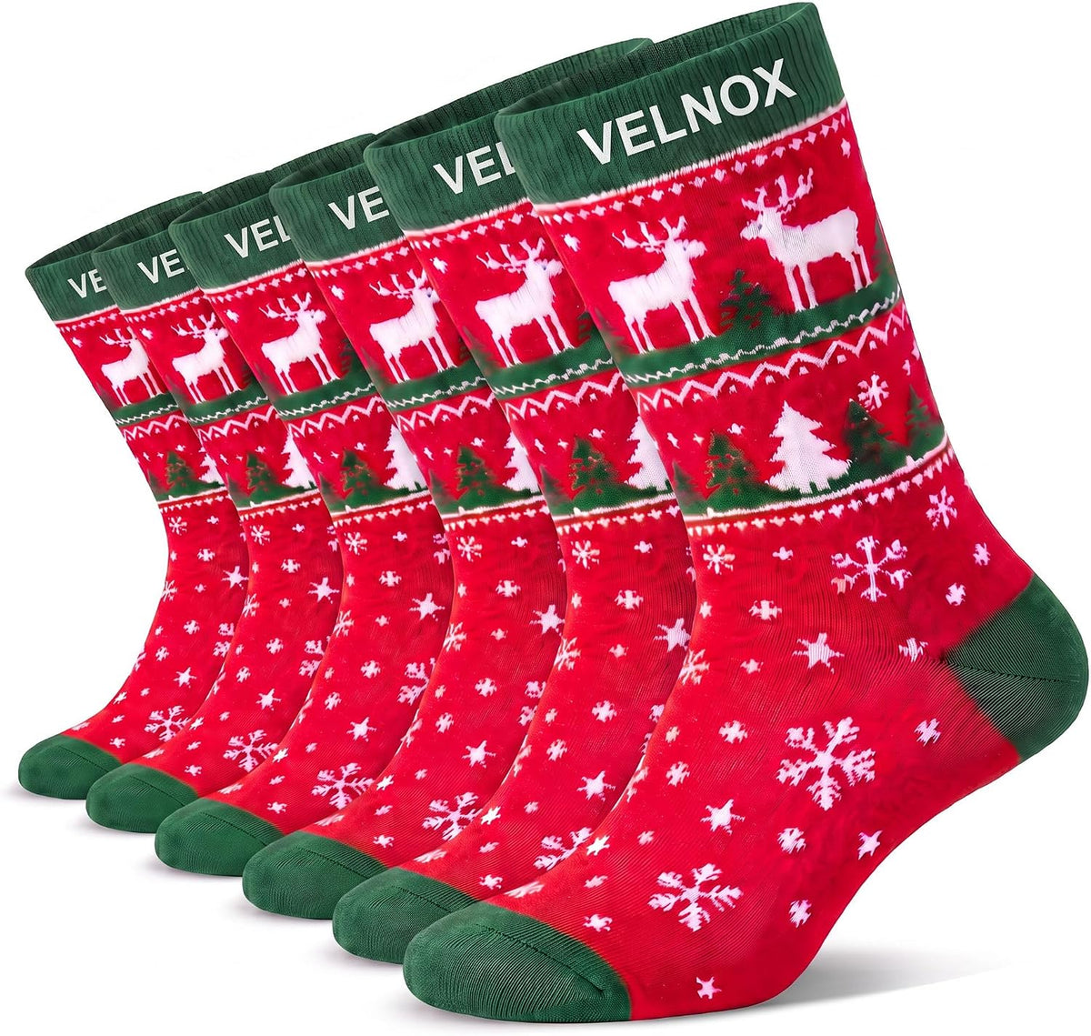 Christmas Socks for Men & Women, 6 Pairs, Festive Reindeer Cotton Crew
