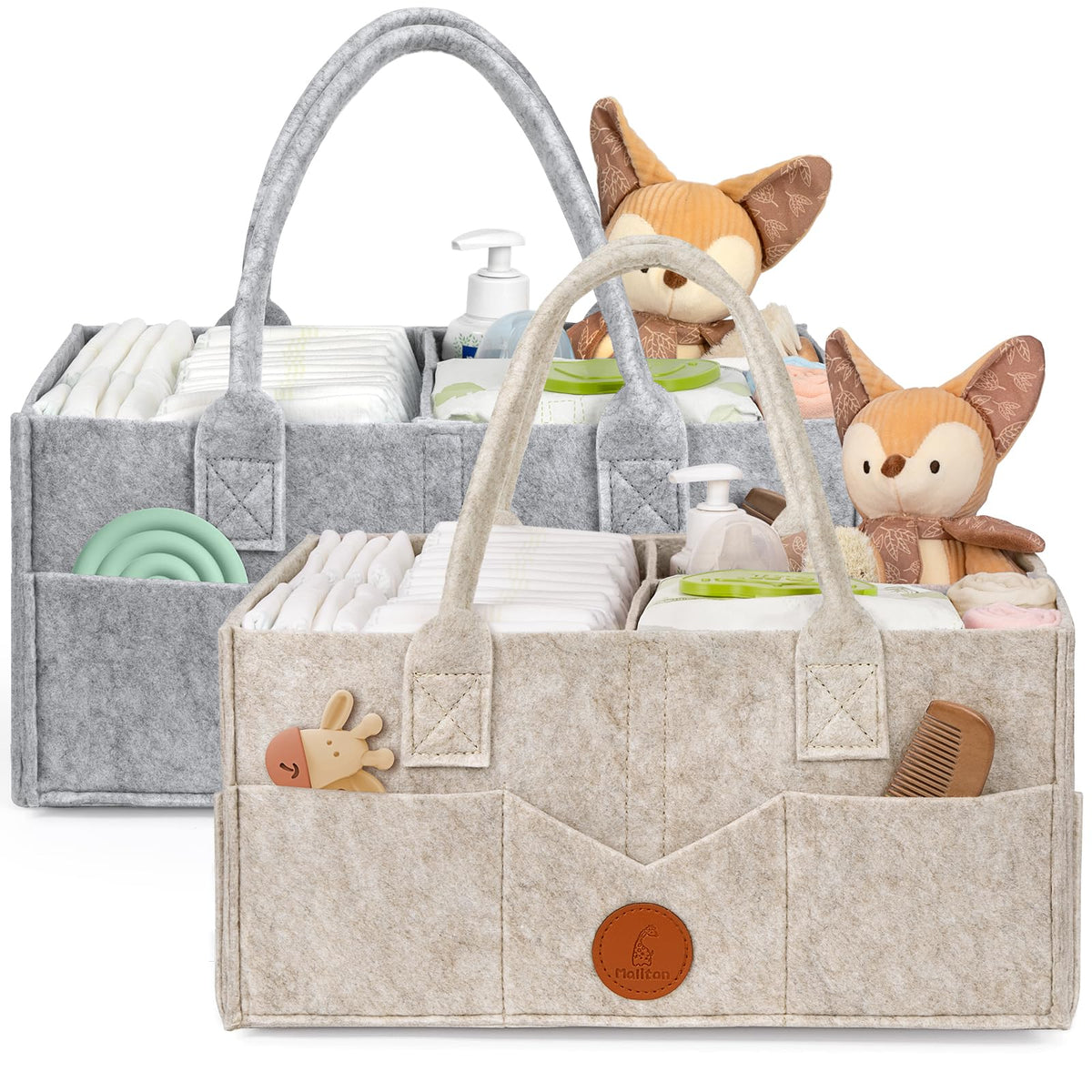 Maliton Nappy Caddy Organiser with 8 Pockets & Removable Dividers (Khaki)