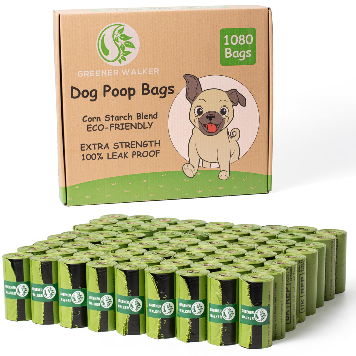 GREENER WALKER Poo Bags for Dog Waste, 540 Extra Thick Strong 100% Leak Proof Biodegradable Dog Poo Bags (Green)