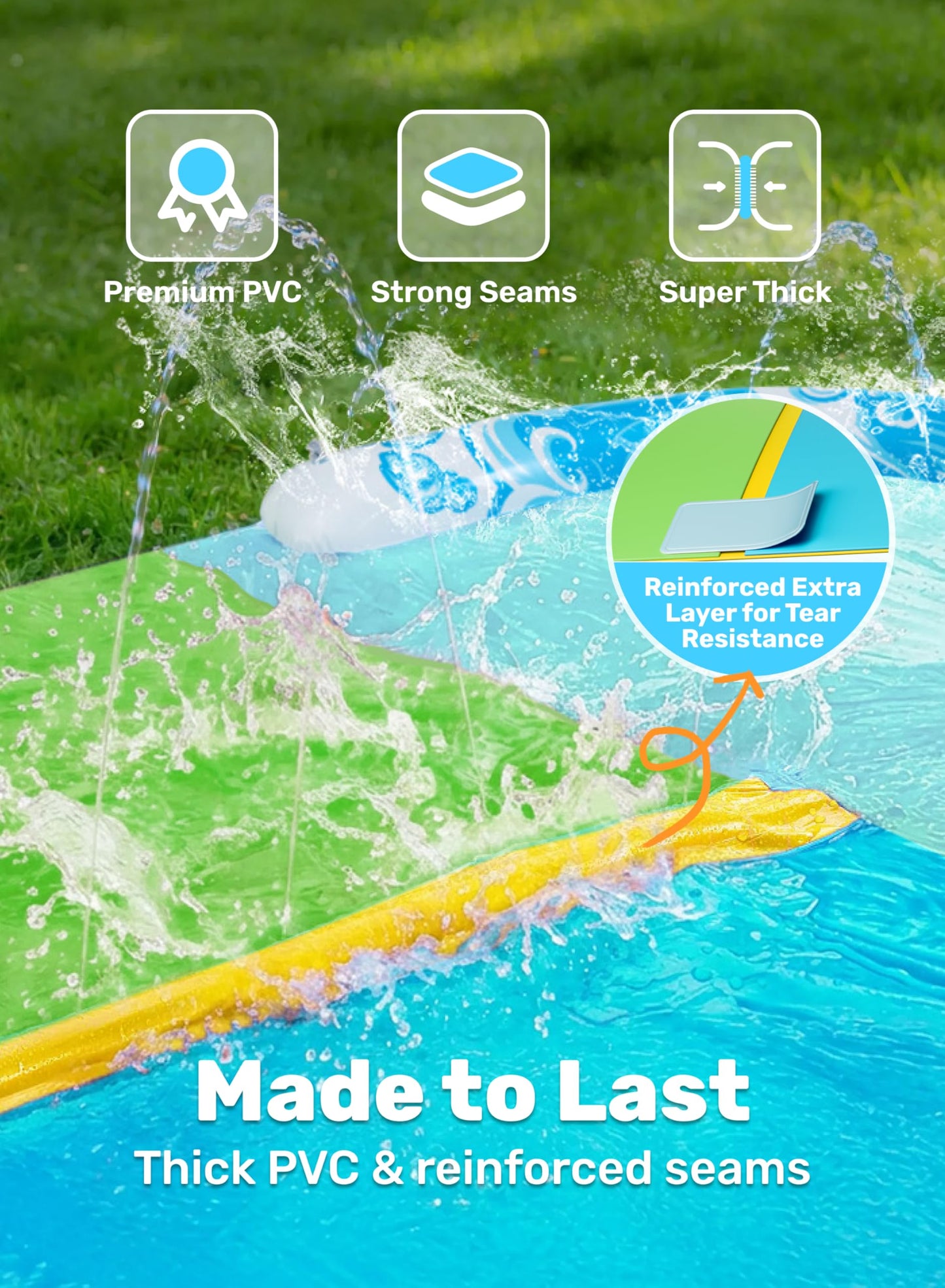 JOYIN 685cm Water Slides and 2 Bodyboards, Lawn Waterslides Summer Water Toy with Build in Sprinkler for Backyard Outdoor Water Fun for Kids Adults