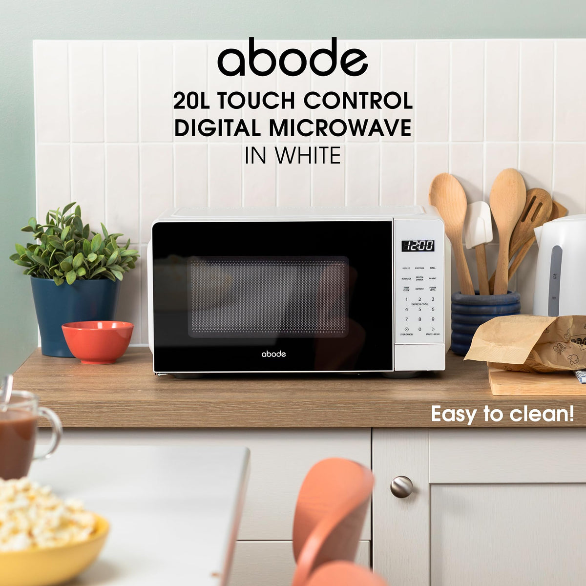 Abode Touch Control Microwave 20 Litre Black Digital 700W with Clock & Timer, 5 Auto Cook Settings & Defrost, 10 Power Levels AMT2012B (Touch Control, Silver)