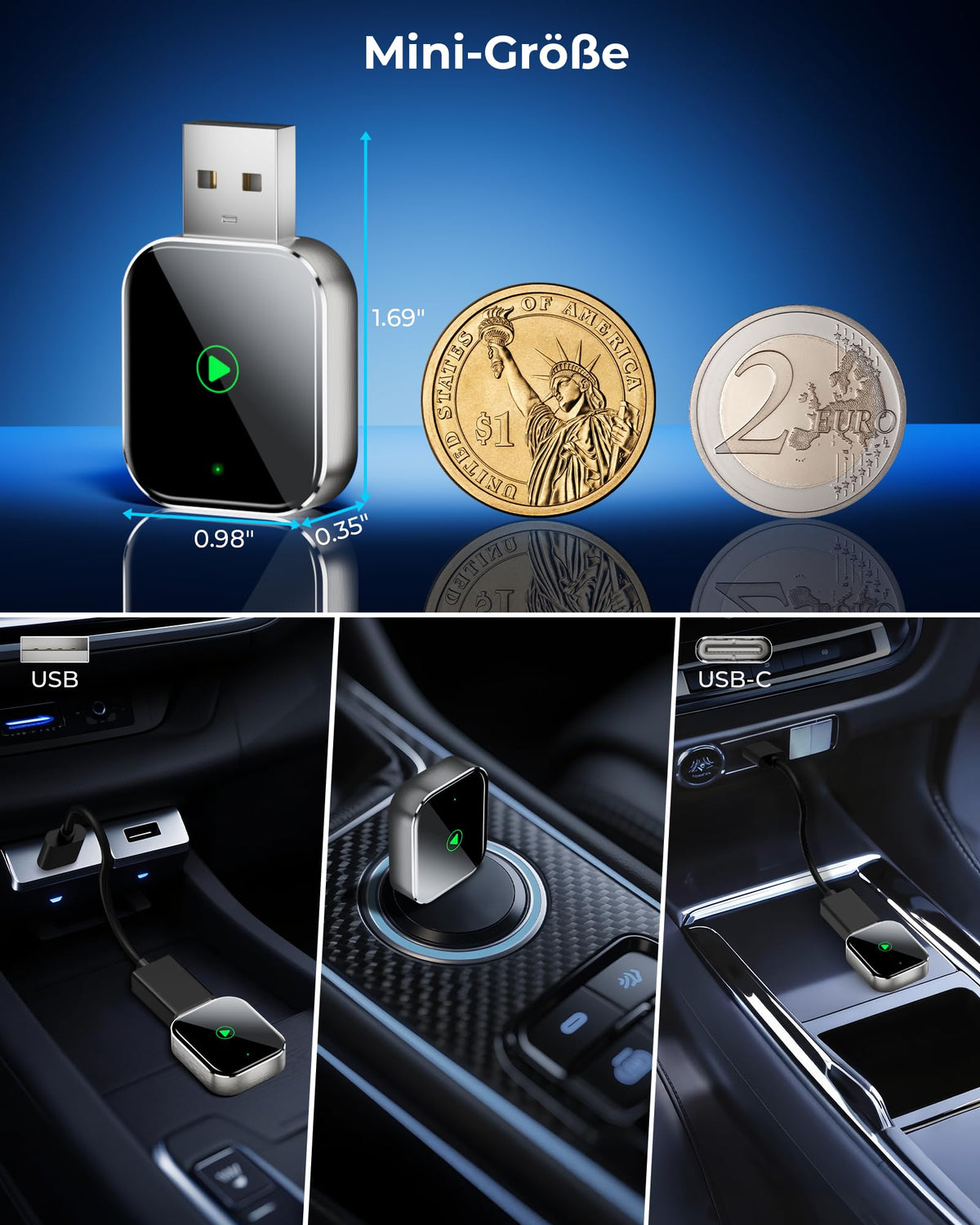 Wireless CarPlay for Apple iPhone - Easy Plug Play CarPlay Dongle Convert Factory Wired CarPlay to Wireless Connection, Car Stereos