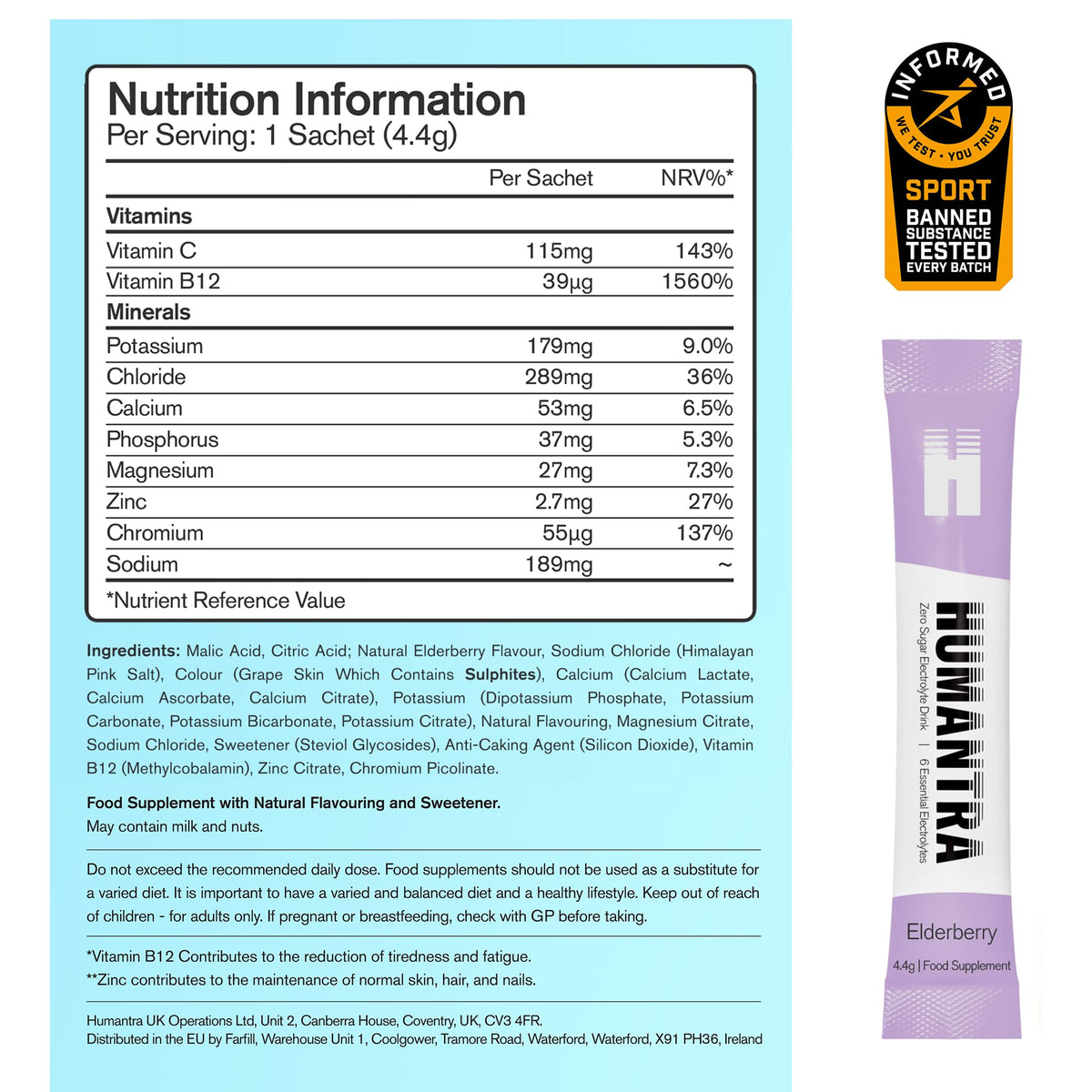 Humantra Electrolytes Powder Hydration Sachets - Himalayan Lime, 20ct