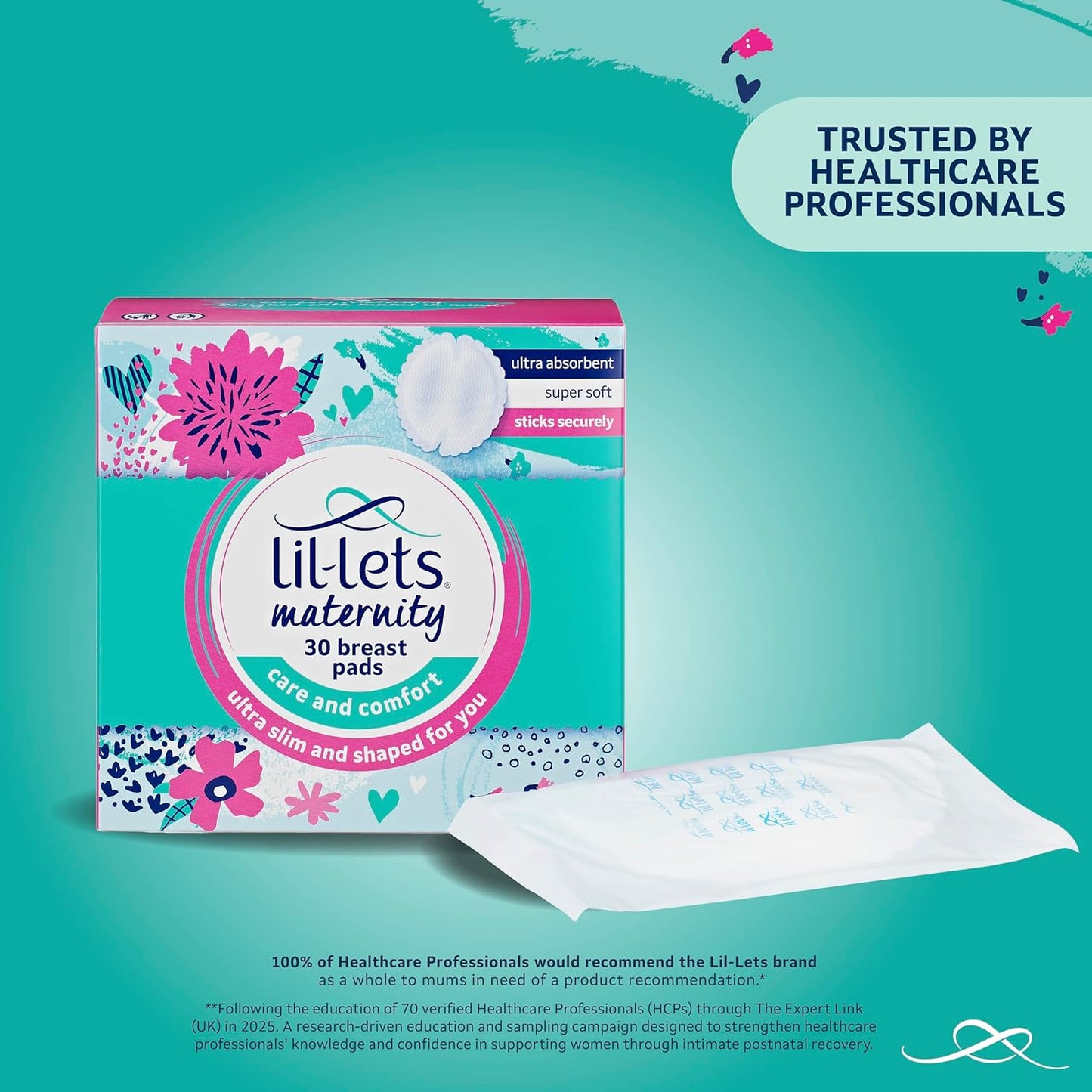 Lil-Lets Maternity BreastPads, X 120 Count, Disposable Nursing Pads, for Breastfeeding Mums, Individually Wrapped, Ultra Slim & Absorbent, 4 Packs
